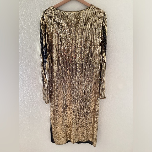 Vintage Gold Black Sequin Silk Dress Flapper - Picture 2 of 8